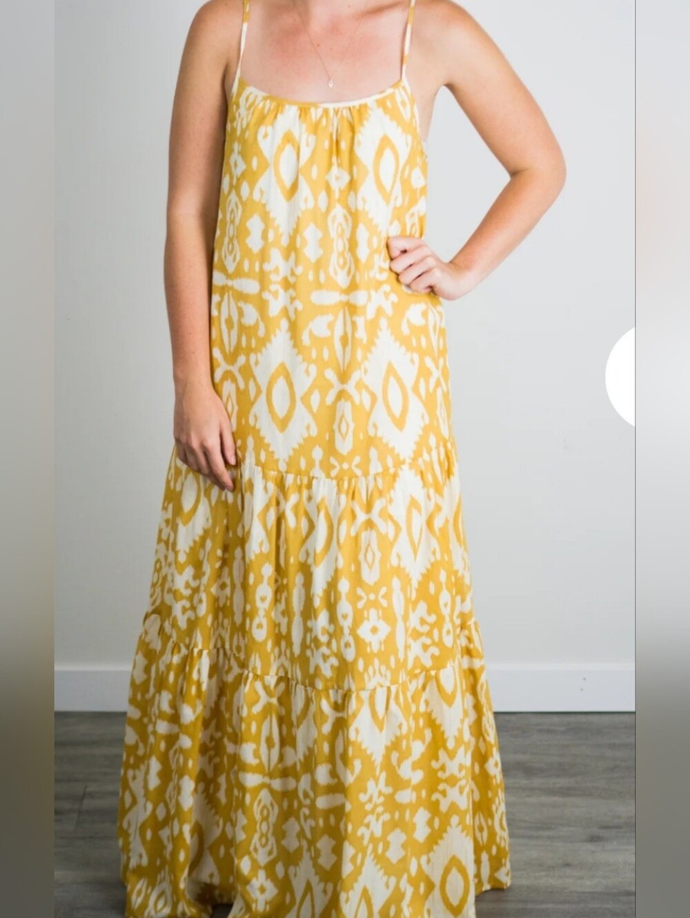 BB Dakota Yellow and White Ikat Print Maxi Dress Sz M